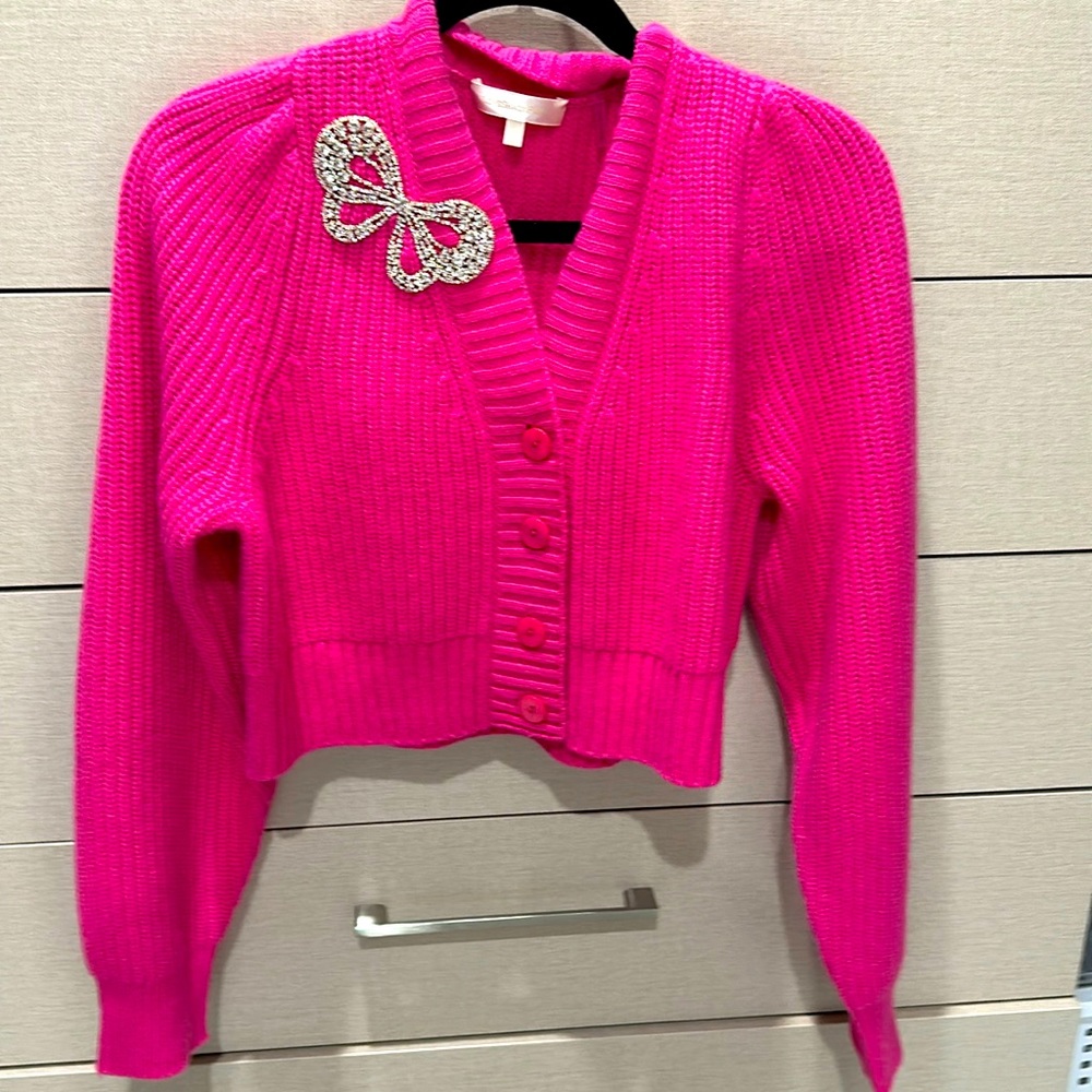 Love Shack Fancy wool cropped cashmere wool blend bow cardigan